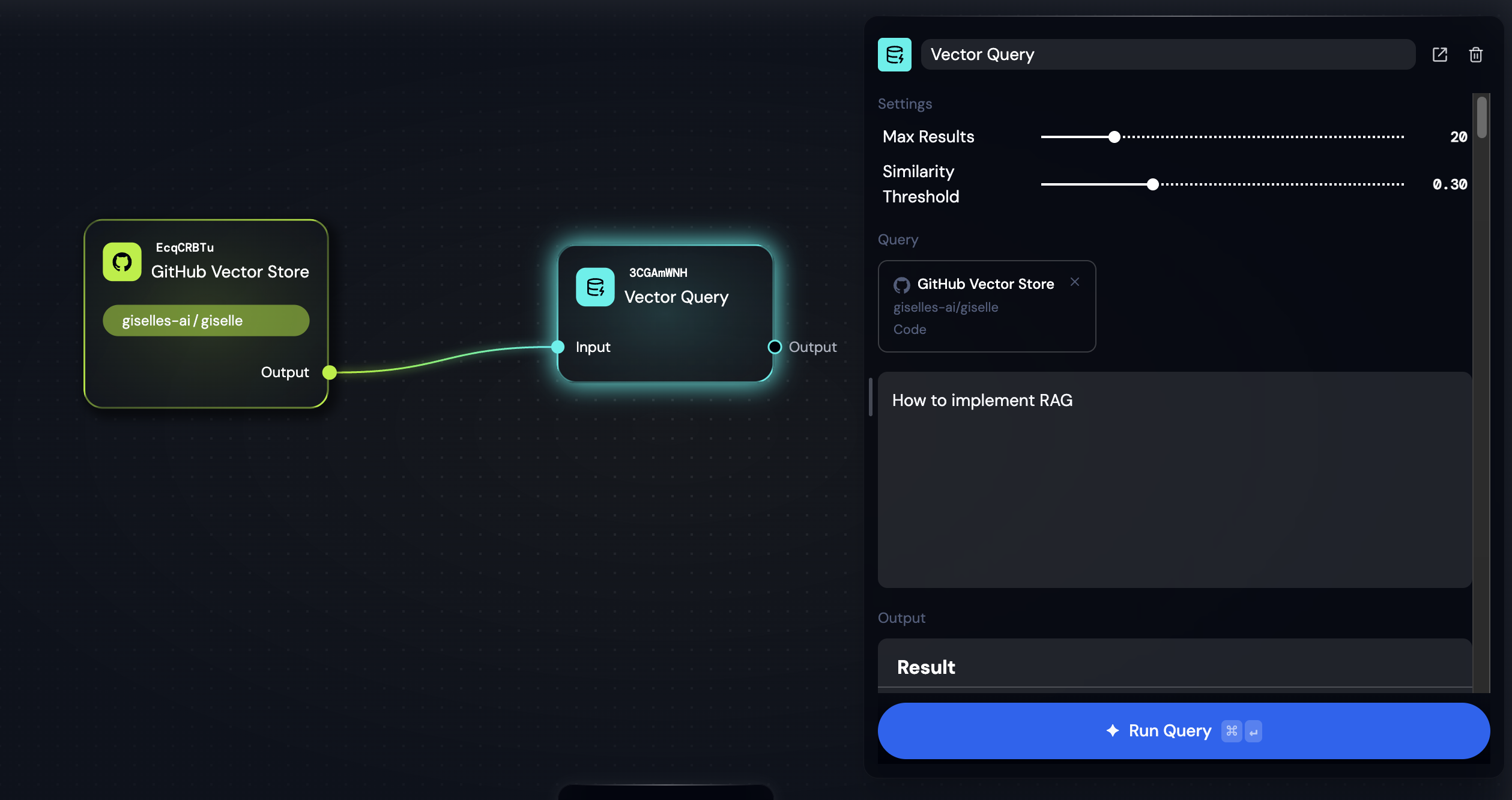 Connecting a GitHub Vector Store (Issue) to a Vector Query node