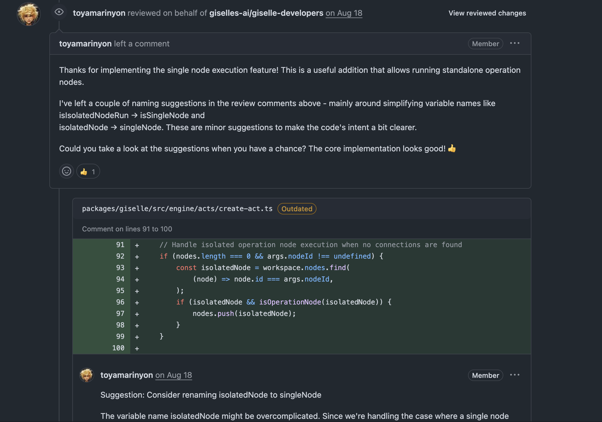 Review comment with detailed feedback